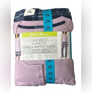 Eddie Bauer Women's Waffle Fleece Sleep 3 piece Set in Purple Plaid 2X NWT